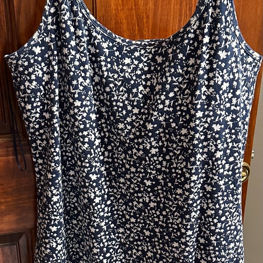 Floral Sleeveless Dress in Navy and White